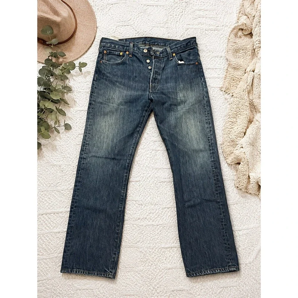 Levi’s 501 Original Fit Button Fly Jeans Men’s 34x32 Dark Wash Straight Leg Deni